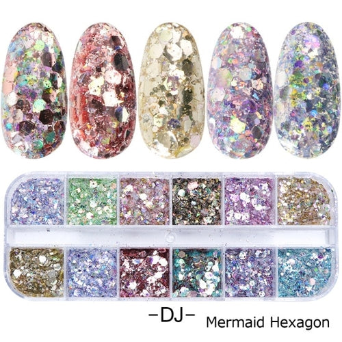 1 Box Nail Mermaid Glitter Flakes Sparkly 3D