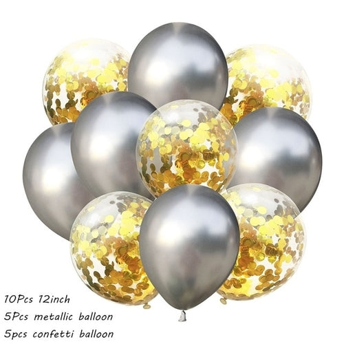 10Pcs Metal Latex Balloons Confetti Balloon Set
