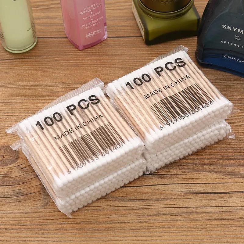 500/100 Round Headed Cotton Swabs, Double Round Headed Cotton Swabs, Bamboo Sticks, Precision Pointed Cosmetic Nail Tools