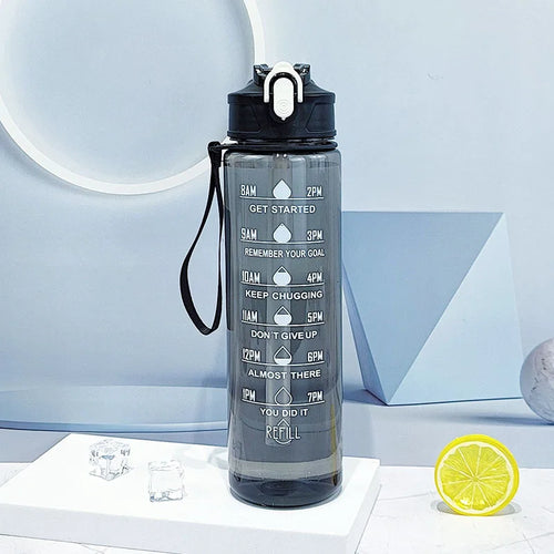 Sports Water Bottle with Time-Tracking Straw Leak Proof Locking Flip