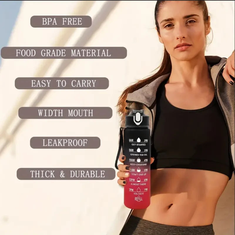 Sports Water Bottle with Time-Tracking Straw Leak Proof Locking Flip