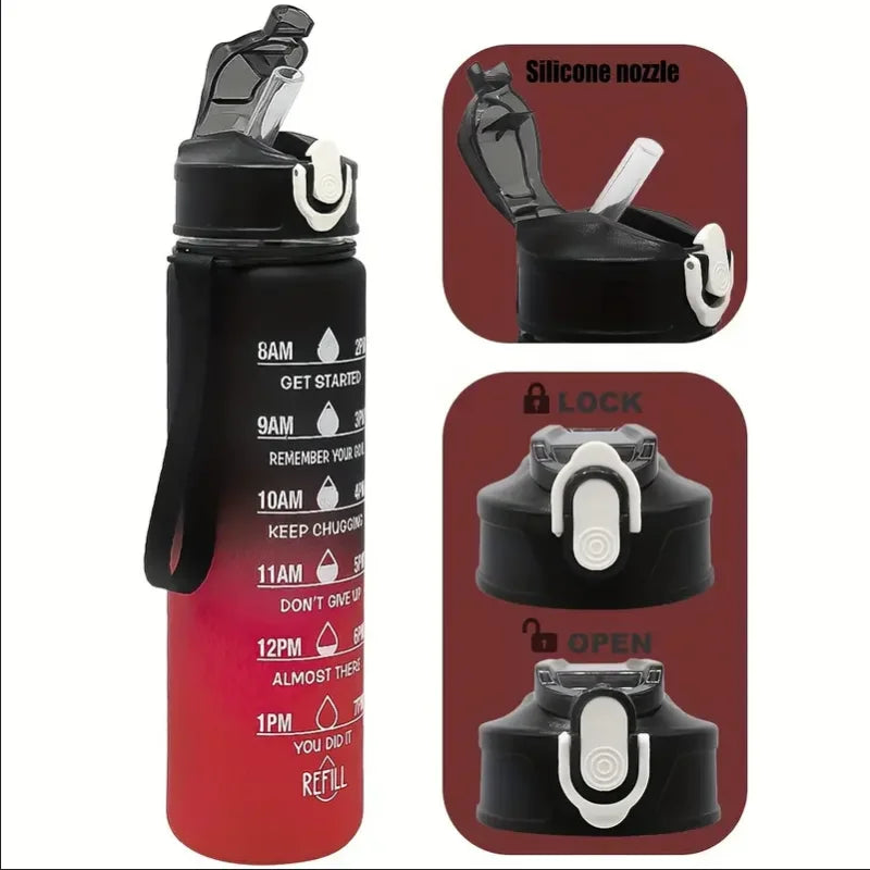 Sports Water Bottle with Time-Tracking Straw Leak Proof Locking Flip