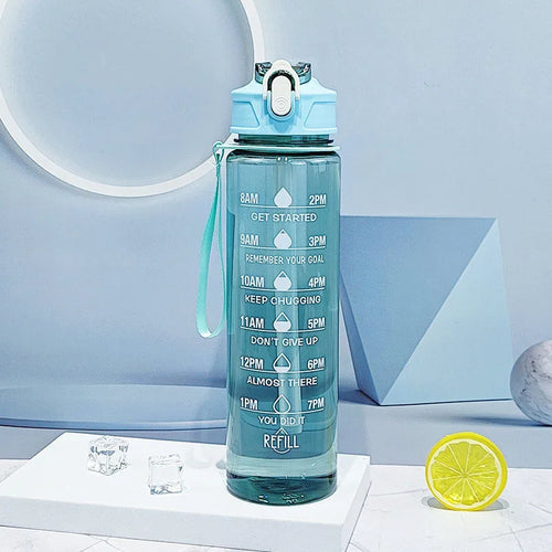 Sports Water Bottle with Time-Tracking Straw Leak Proof Locking Flip