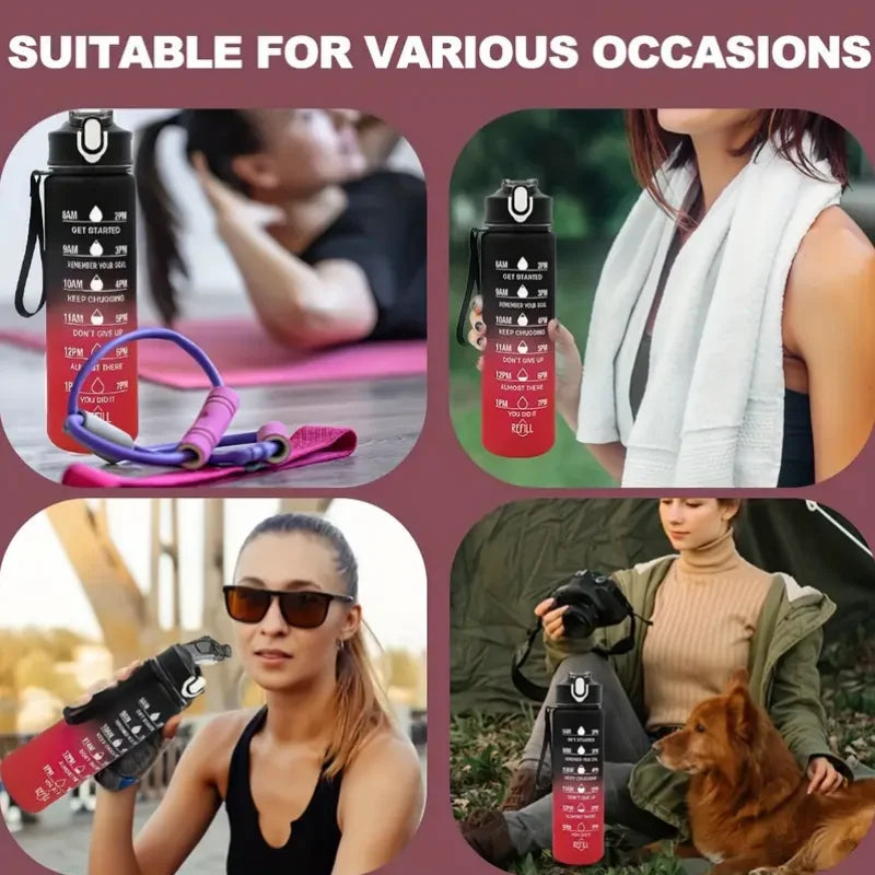 Sports Water Bottle with Time-Tracking Straw Leak Proof Locking Flip