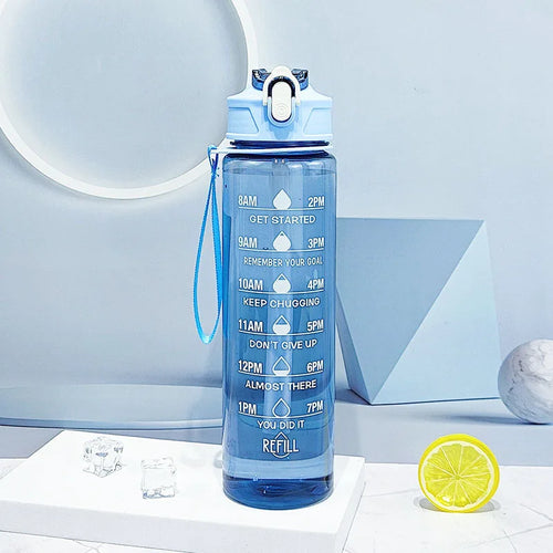 Sports Water Bottle with Time-Tracking Straw Leak Proof Locking Flip
