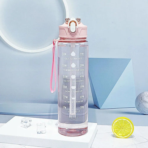 Sports Water Bottle with Time-Tracking Straw Leak Proof Locking Flip