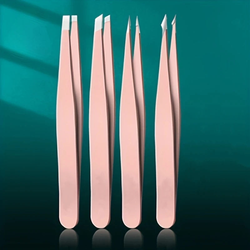 4Pcs Professional Stainless Steel Precision Tweezers - Expertly Crafted for Flawless Eyebrow Shaping, Facial Hair Removalv women