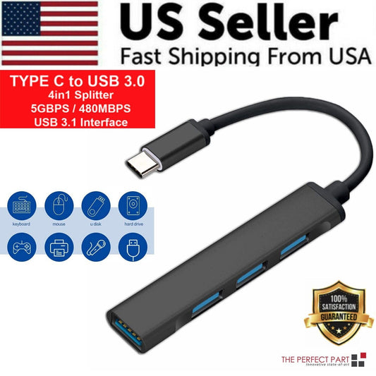 USB-C Type C to USB 3.0 4 Port Hub Splitter For PC Phone Mac iPad