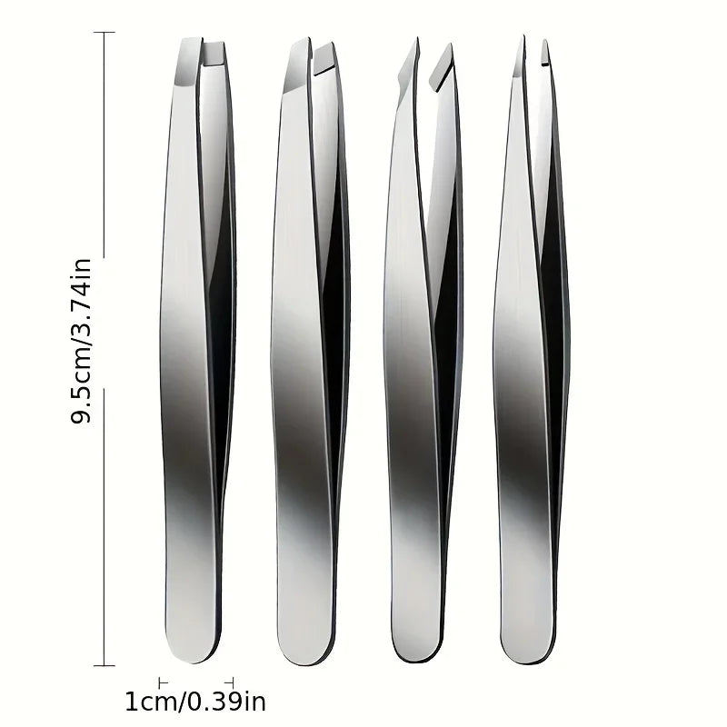 4Pcs Professional Stainless Steel Precision Tweezers - Expertly Crafted for Flawless Eyebrow Shaping, Facial Hair Removalv women