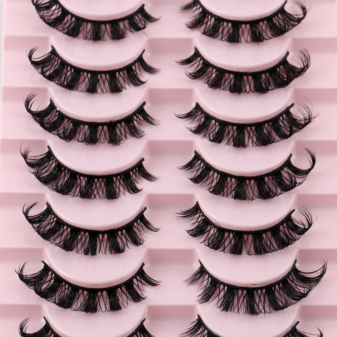 10 Pairs Russian Strip Lashes D Curl Fake Lashes Natural Look Fluffy