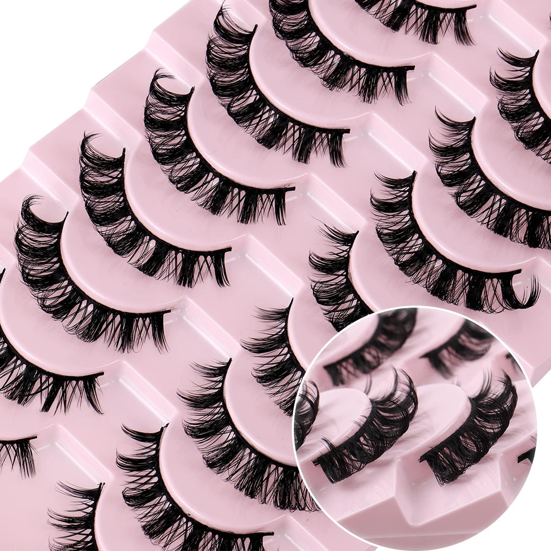 10 Pairs Russian Strip Lashes D Curl Fake Lashes Natural Look Fluffy