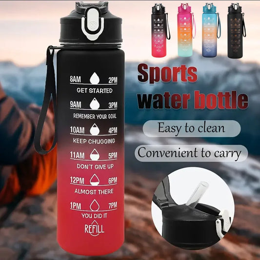 Sports Water Bottle with Time-Tracking Straw Leak Proof Locking Flip