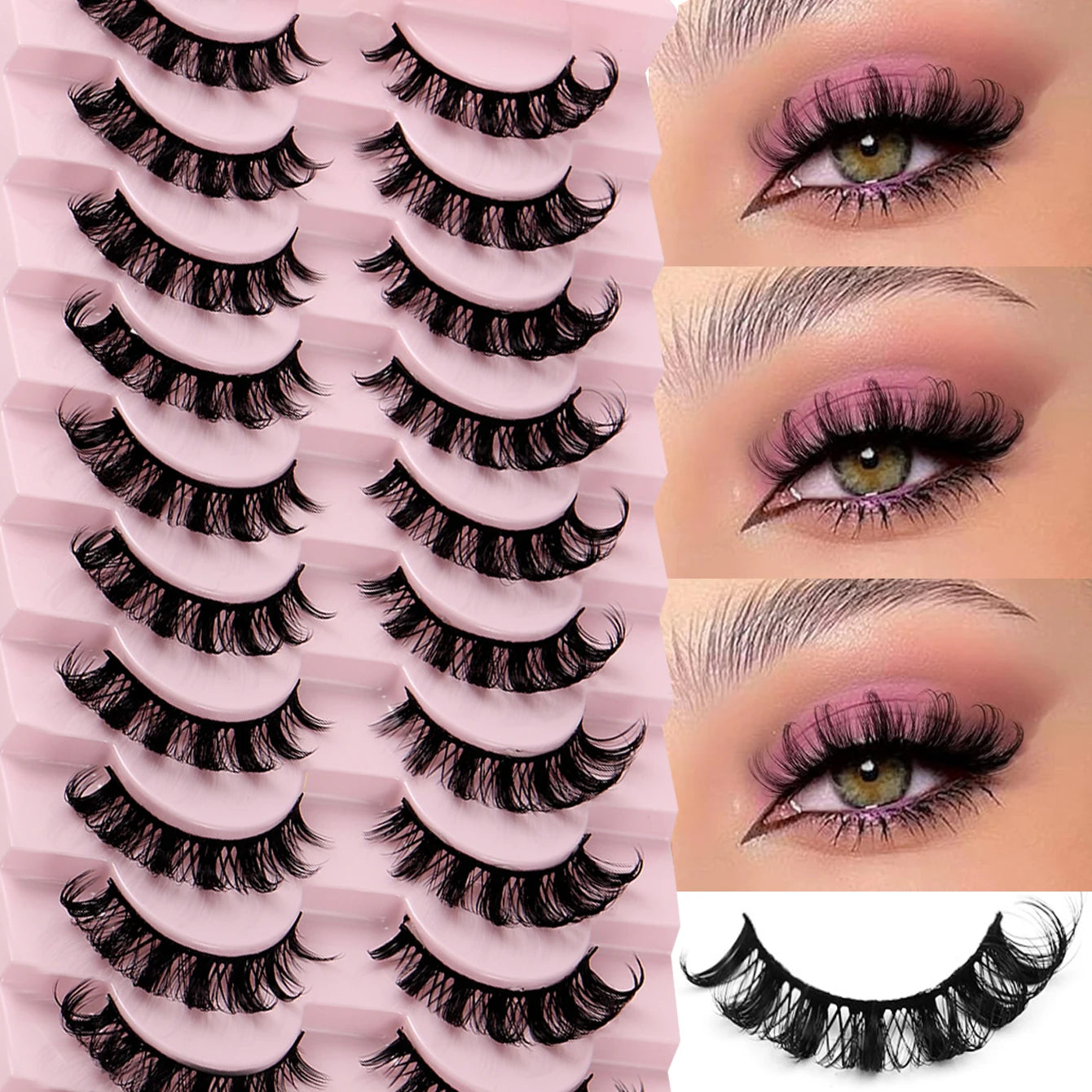10 Pairs Russian Strip Lashes D Curl Fake Lashes Natural Look Fluffy