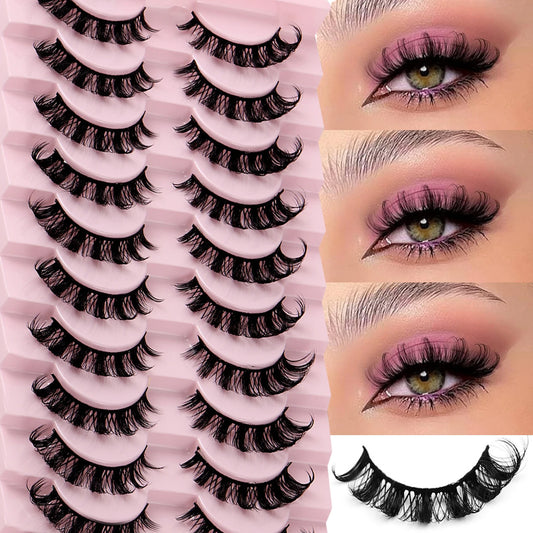 10 Pairs Russian Strip Lashes D Curl Fake Lashes Natural Look Fluffy