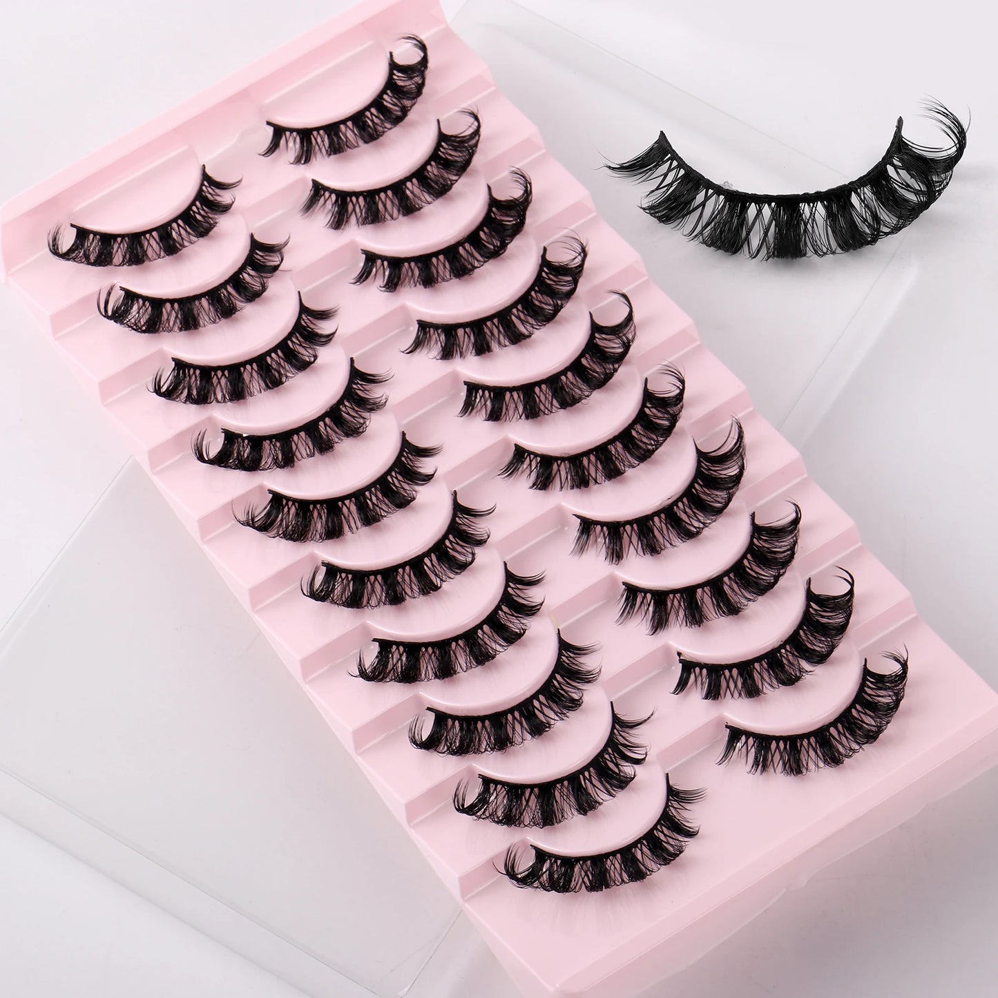 10 Pairs Russian Strip Lashes D Curl Fake Lashes Natural Look Fluffy