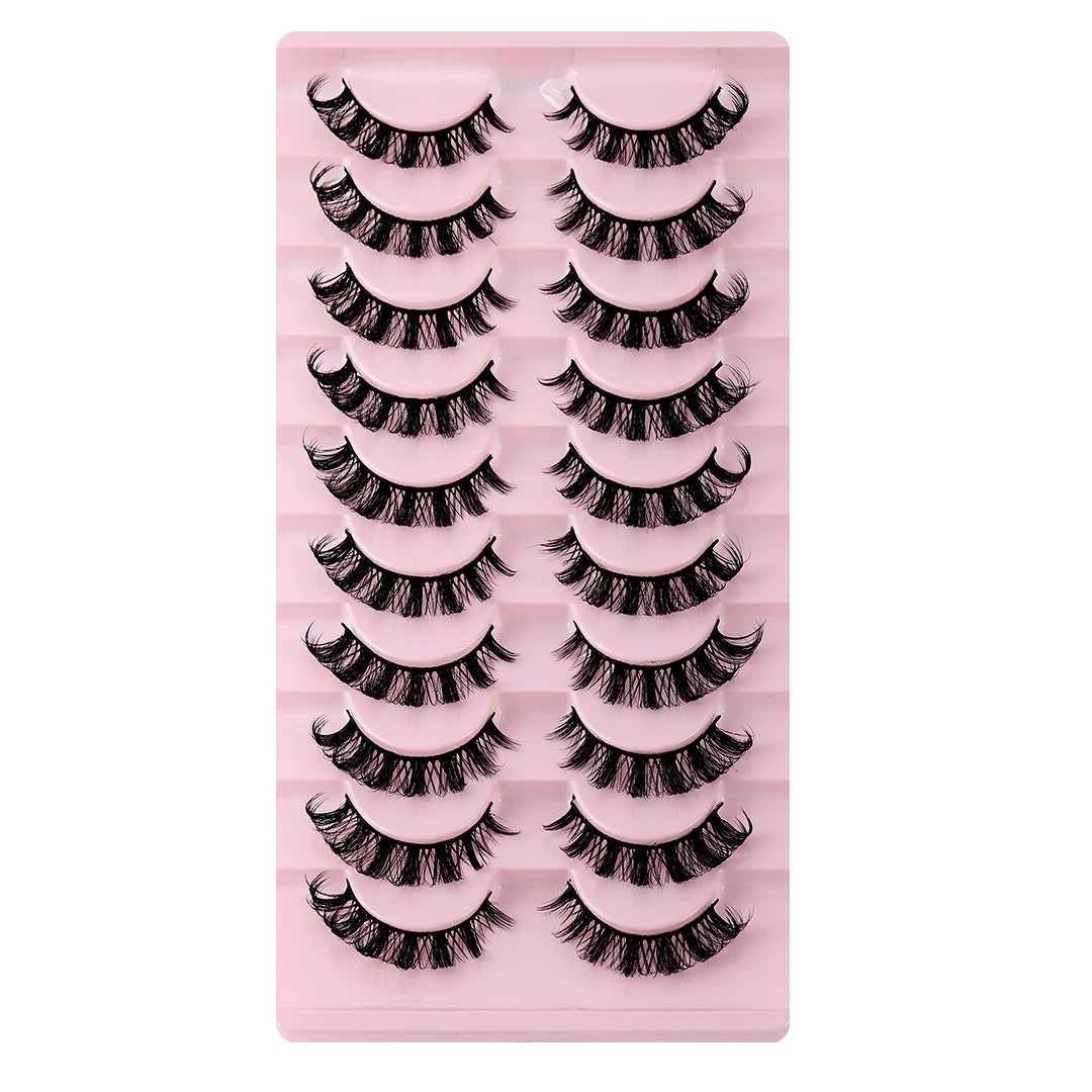 10 Pairs Russian Strip Lashes D Curl Fake Lashes Natural Look Fluffy