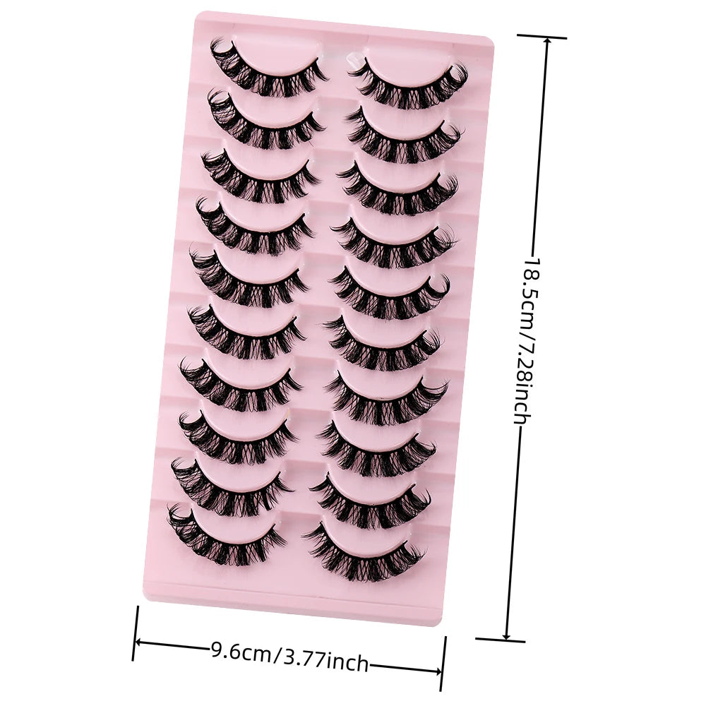 10 Pairs Russian Strip Lashes D Curl Fake Lashes Natural Look Fluffy